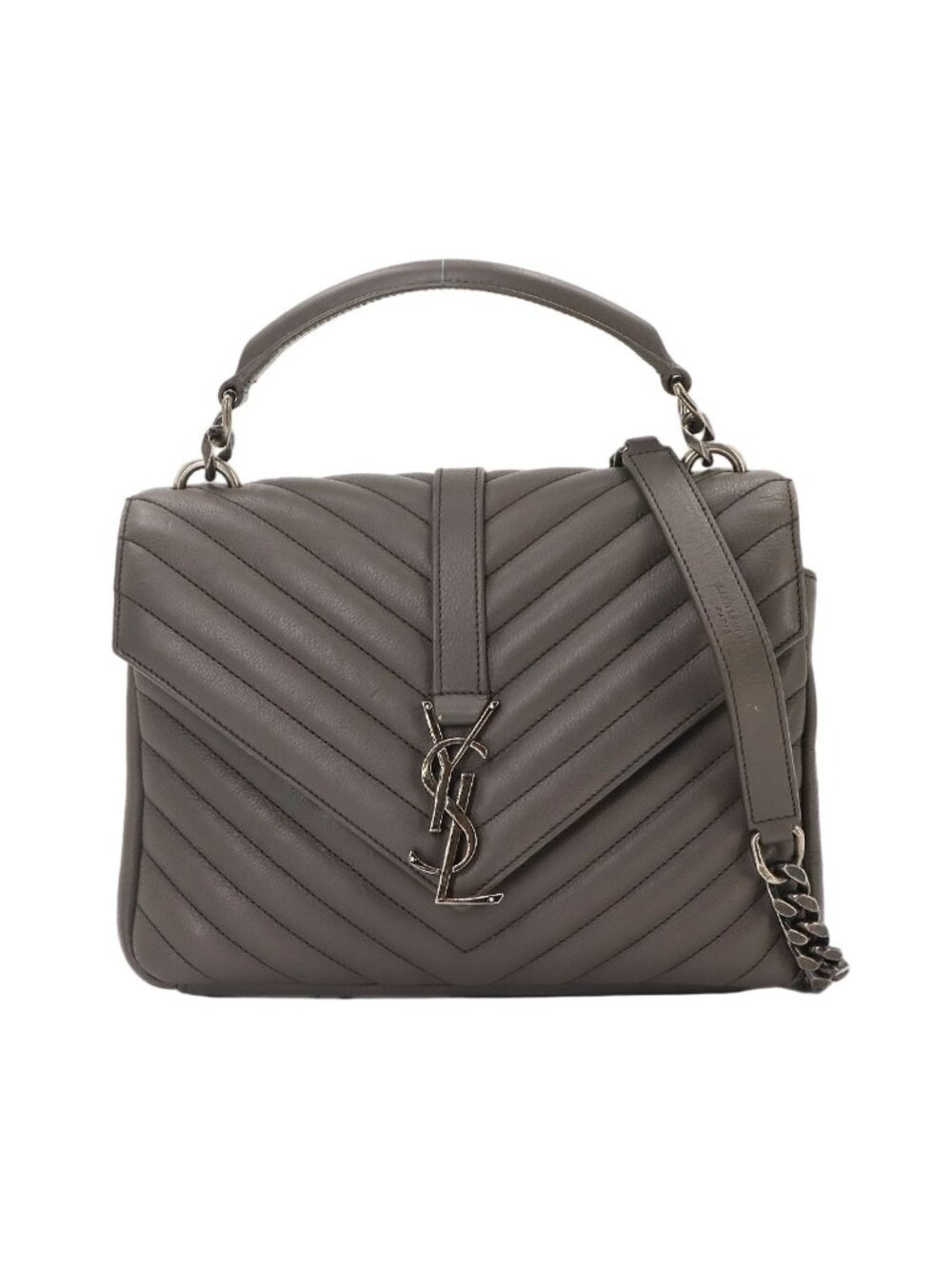 Saint Laurent Carre Edge 2-Way Hand Chain Shoulder Bag Leather Gray Silver